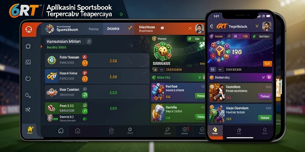 Tampilan antarmuka aplikasi 6RT saat bermain Sportsbook.