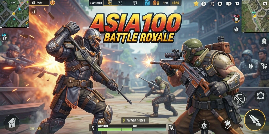 Screenshot gameplay ASIA100 yang menunjukkan aksi Battle Royale mendebarkan.