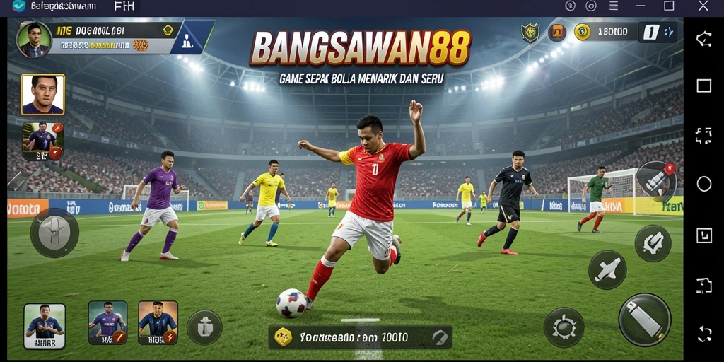 Tampilan utama gameplay BANGSAWAN88 yang mendebarkan di lapangan sepak bola.