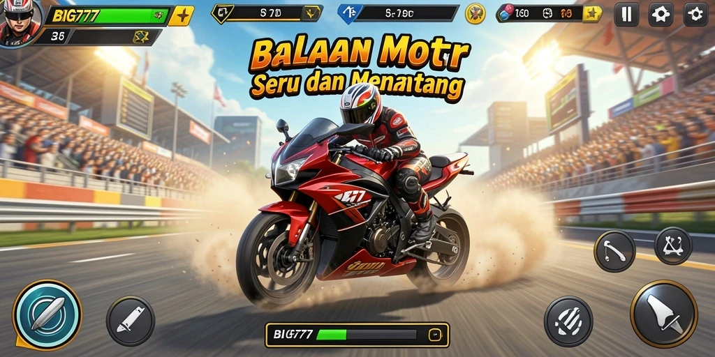 Tampilan gameplay BIG777 yang menegangkan di lintasan balap.