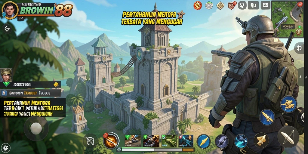 Screenshot BROWIN88 menampilkan aksi menara defend yang memukau.