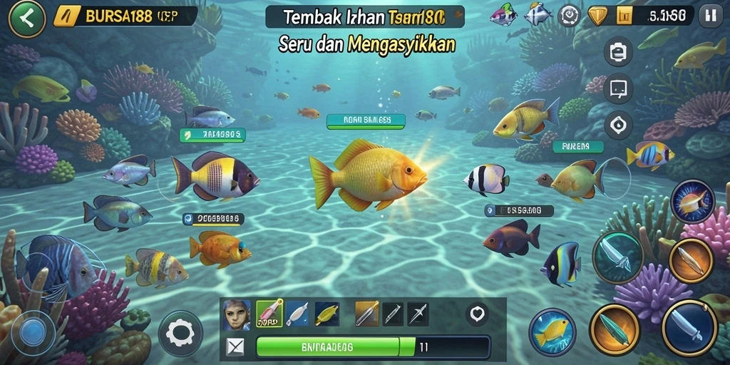 Screenshot gameplay BURSA188 menampilkan aksi menembak ikan yang seru.