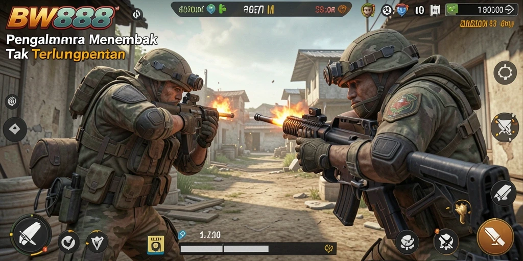 Tangkapan layar gameplay BW888 menampilkan aksi tembak-menembak yang mendebarkan.