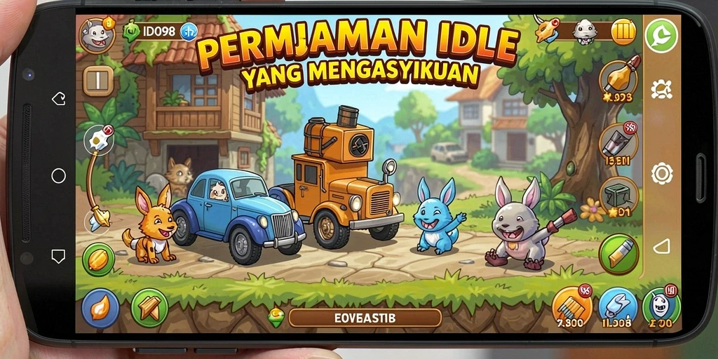 Tampilan gameplay ID098 dengan karakter yang aktif mengumpulkan sumber daya.