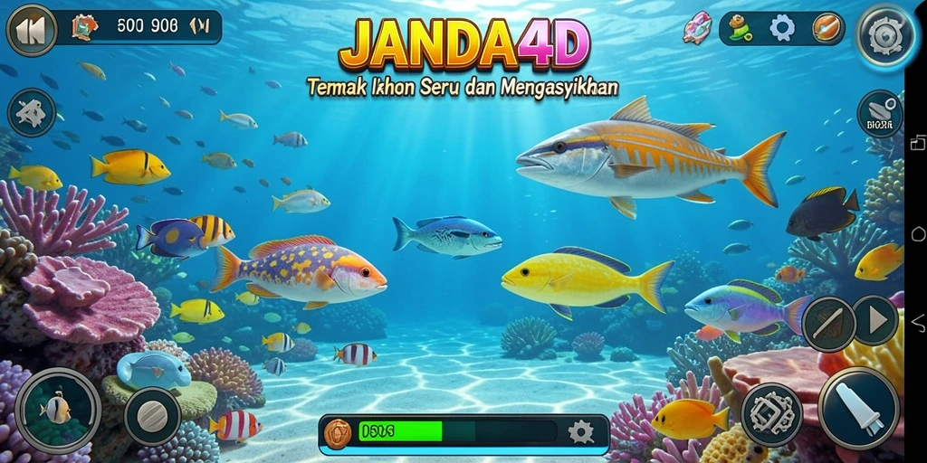 Tangkapan layar utama gameplay Tembak Ikan JANDA4D yang menampilkan aksi menembak yang menegangkan.