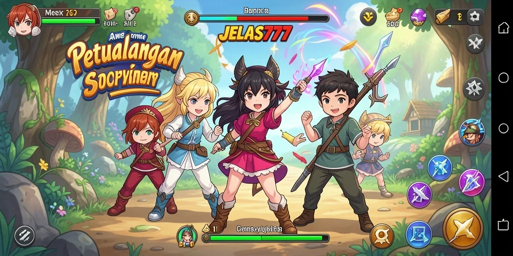 Tampilan gameplay seru JELAS777 dengan karakter Anime.