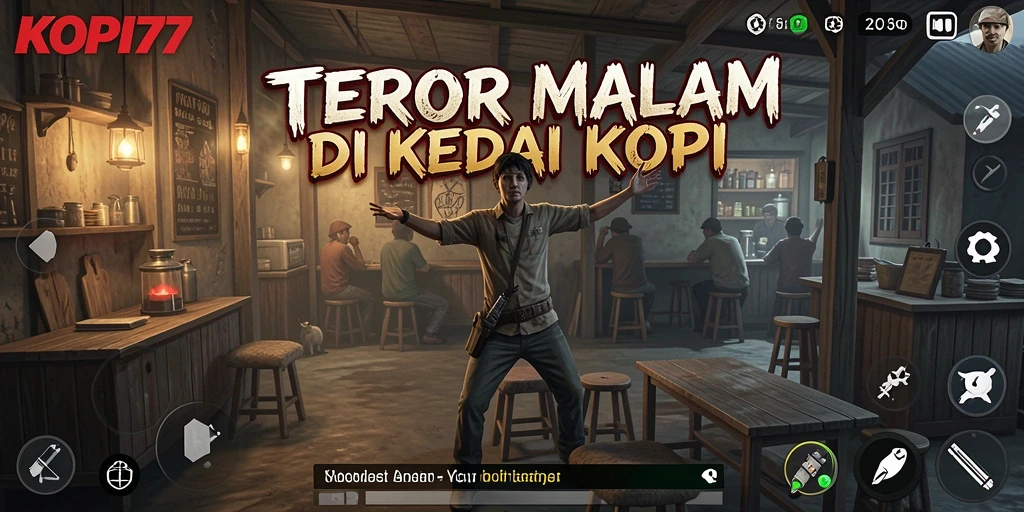Screenshot utama KOPI77 menunjukkan suasana horor yang sangat mencekam.