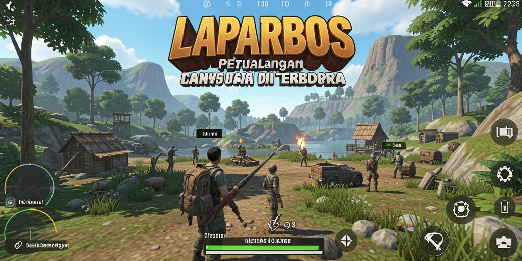 Screenshot gameplay LAPARBOS menampilkan petualangan di dunia terbuka yang luas.