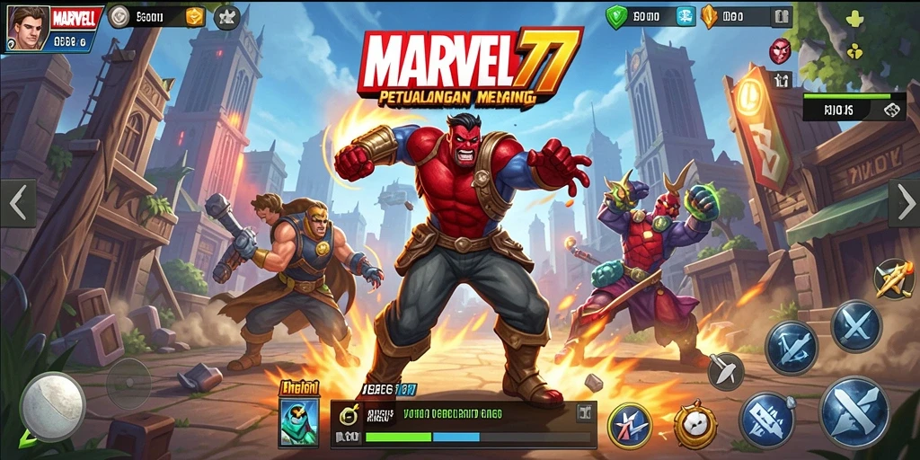 Tampilan menarik dari gameplay RPG di MARVEL77 dan karakter yang beragam.