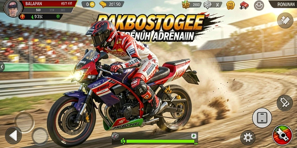 Tampilan gameplay menegangkan di PAKBOSTOGEL dengan balapan motor