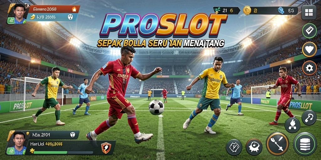 Screenshot PROSLOT menunjukkan gameplay sepak bola yang mengasah keterampilan.