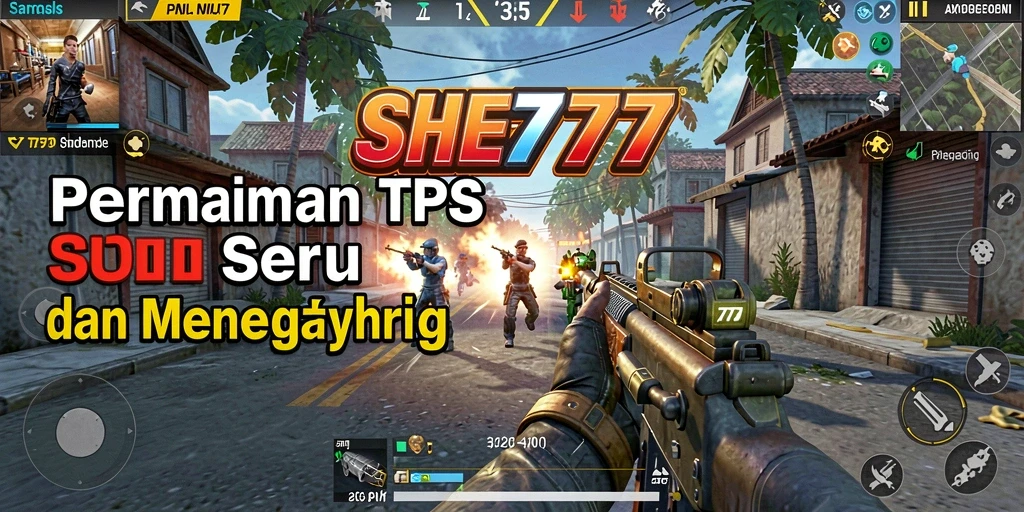 Tampilan gameplay menegangkan dalam SHE777 dengan aksi TPS yang intens.