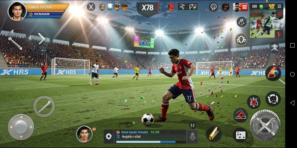 Tampilan gameplay X78 yang mendebarkan dalam aksi sepak bola.